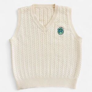 Vintage Cream Tone Cotton Knit Embroidered Lowes Island Club Golf Sweater Vest